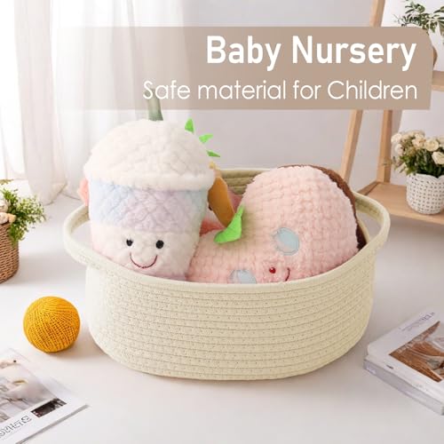 JMvicyroam Small Woven Basket, Empty Gift Basket, Beige/1 Pack | Small Gift Basket, Cotton Rope, 12 x 8 x 9 in, Handles, Includes Ribbon and Bag, Birthday Gift Basket - color: Beige, size: 1 Pack