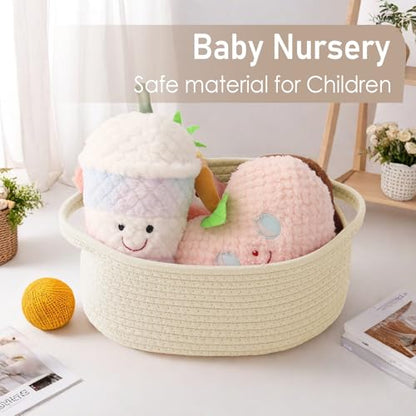 JMvicyroam Small Woven Basket, Empty Gift Basket, Beige/2 Pack | Small Gift Basket, Cotton Rope, 12 x 8 x 10 in, Handles, Includes Ribbon and Bag, Birthday Gift Basket - color: Beige, size: 2 Pack