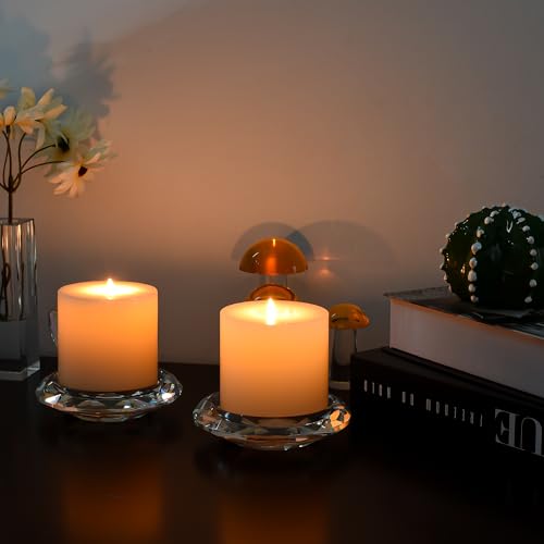 Crystal Pillar Candle Holders Decorations for Home Party Dinner Christmas, Suitable for Large Cylindrical Candles Hand-Cut 4.3'' X 1'' Clear, Pack of 2