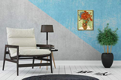 Wieco Art Framed Wall Art Canvas Prints of Red Poppies and Daisies Canvas Prints Wall Art of Van Gogh Paintings Reproduction Abstract Artwork for Wall Decor Golden Frame - size: 16"L x 12"W