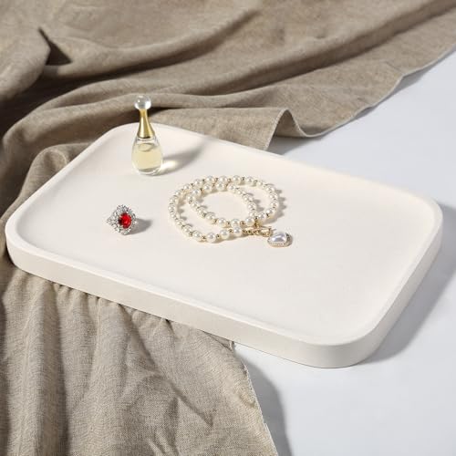 Marble Tray, 12"x8" Natural Stone Vanity Tray for Countertop Bathroom Kitchen Dresser, Decorative Marble Catchall Trays for Perfume Jewelry, Rectangular Serving Tray(Beige) - color: Beige