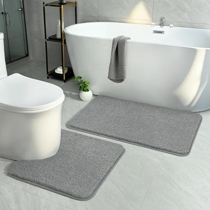 Gray Bathroom Rug Set 2 Piece Bath Mat 21x34'' &U Shape Toilet Rug 21x21'' | Absorbent,Washable,Non Slip Bathroom Rugs Sets,Contour Mat for Toilet - color: Grey