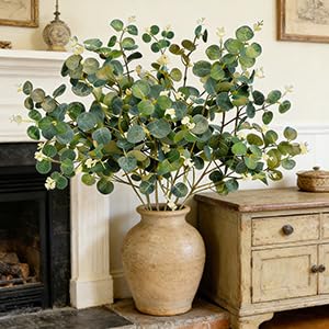 30" 3-Pack DIY Faux Eucalyptus Branches Greenery Stems | Silver dollar leaves, table centerpiece filler, wedding bouquet filler, vase arrangement decor, home accents