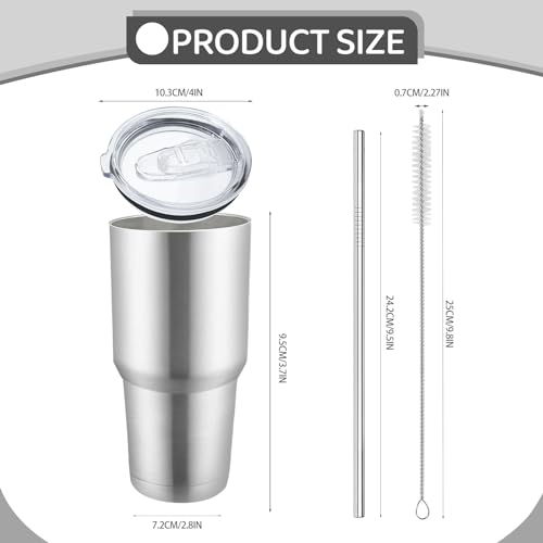 YOUKE OLA 8 Pack Stainless Steel Insulated Tumbler with Lids and Straws Bulk Double Wall Vacuum Insulated Coffee Travel Tumbler for DIY Gift (Silver, 30oz)
