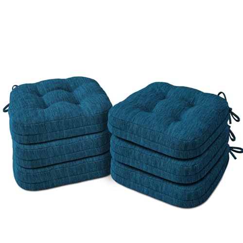 Shinnwa Dining Chair Cushions Set of 6, Dual-Layer Memory Foam Kitchen Chair Cushions, Patented Design Seat Pads with Ties, 16.5 x 16.5 x 3.5in, 6 Pack, Navy Blue - color: Navy Blue, size: 6 Count (Pack of 1)