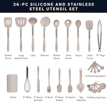 Home Hero Silicone Kitchen Utensils Set - Heat Resistant Non-Scratch Cooking Utensils - Ergonomic Silicone Spatula Set - Dishwasher Safe Kitchen Tools - 26 Piece, Stone - size: 26 Pcs