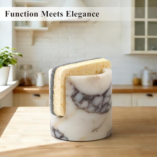 Natural Marble Sponge Holder, Drying Rack for Kitchen Sink, Calacatta Viola | 1.4 lb Handcrafted Stone Kitchen Sponge Holder with Anti-Slip Pad, Fast Drying Sink Caddy for Kitchen Counter Organizer - color: Calacatta Viola