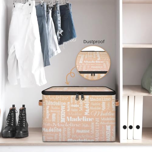 Storage Basket Custom Name, Personalized Keepsake Box, Apricot | Foldable Fabric Gradient Large Memory Bin with Handle Lid Lightweight Waterproof Dustproof, 14"L x 10.2"W x 10.4"H - color: Option 19