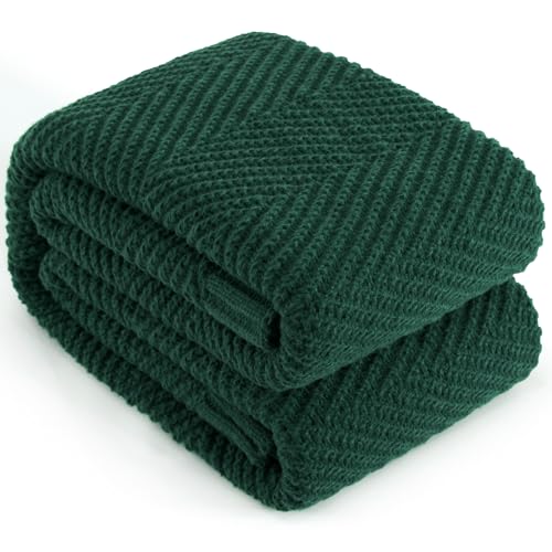 Knitted Throw Blanket for Couch, 50X60 Chevron Bed Knit Throws | Dark Green Lightweight Living Room Decor, Super Soft Boho Bedding Blankets, Cozy Herringbone Textured, Chair Sofa Cover - color: Dark Green, size: Throw (50"x60")