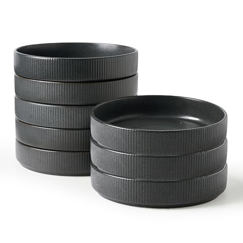 famiware Star 7.5" Pasta Bowls Set of 8, Plate Bowls, Matte Dark Charcoal | Double Reactive Glaze, Microwave & Dishwasher Safe, Lead-free and Cadmium-free, Stoneware Scratch Resistant, Kitchen Bowls - color: Dark Charcoal - Full Glaze Matte, size: 8 pcs