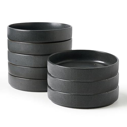 famiware Star 7.5" Pasta Bowls Set of 8, Plate Bowls, Matte Dark Charcoal | Double Reactive Glaze, Microwave & Dishwasher Safe, Lead-free and Cadmium-free, Stoneware Scratch Resistant, Kitchen Bowls - color: Dark Charcoal - Full Glaze Matte, size: 8 pcs