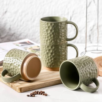 Nihow 16OZ Stackable Coffee Mug Set, Large Ceramic Coffee Mug Set of 4,Coffee Cup Set for Cappuccino/Latte/Cocoa,Dishwasher & Microwave Safe, Matte Green - color: Matte Green, size: 16 oz Without Stand