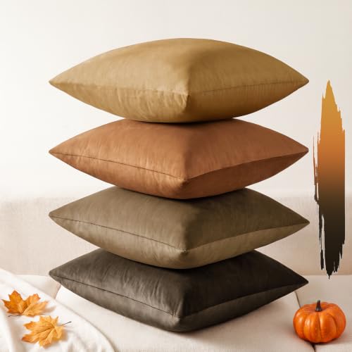 Softalker Fall Velvet Throw Pillow Covers 16x16 Set of 4, Luxury Soft Plush Decorative Pillow Cases, Texture Neutral Modern Cushion Covers for Sofa Couch Bed Home Decor Living Room - Rust Gradient - color: Rust/Orange/Brown, size: 16" x 16" (Pack of 4)