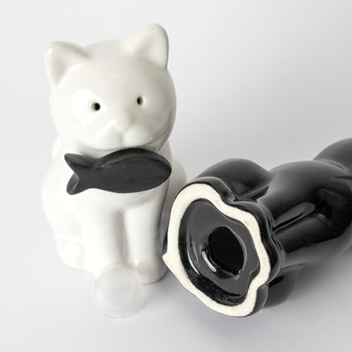 Fisura - Original salt and pepper shaker "cat". Salt and pepper set for the table in the shape of a cat. Set of ceramic salt and pepper shakers. 2 pieces. 1,97 x 3,54 - color: Cat