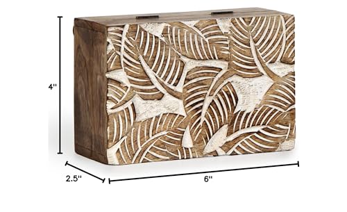 Mother's Day Wooden Hand White Wash Leaf Design Jewelry Storage Box Holder | Tarot Card Trinket Keepsake Wooden Storage Box Perfect Gifts for Women 6x4x2.5 Inch