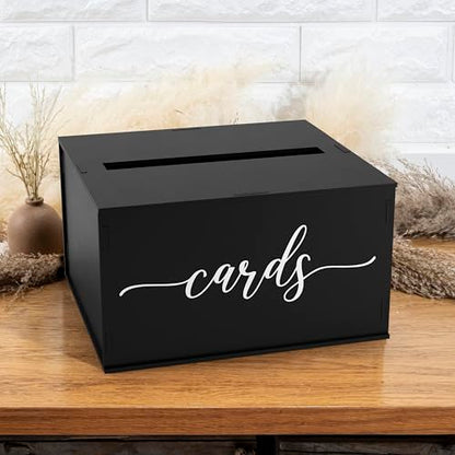 Wooden Wedding Card Box with Slot and Lid | Graduation Card Box for Party 2026 | Grad Gift Money Envelope Holder for Reception, Bridal Shower, Birthday, Retirement | Rustic Keepsake Decorations - size: Card Box (Black)