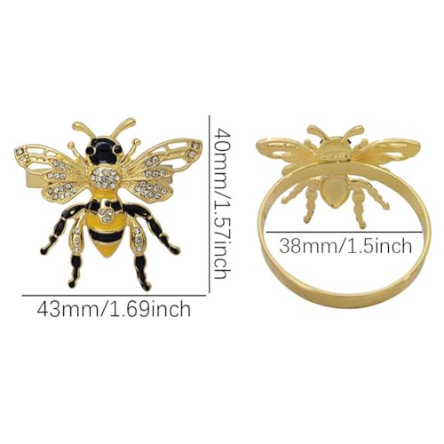 Bee Napkin Rings Set of 6, Gold Bee Napkin Holders with Rhinestones | Serviette Buckles Metal Holder for Cloth Napkins, Party Table Decor Banquet Wedding Birthday Thanksgiving Holiday Daily Use