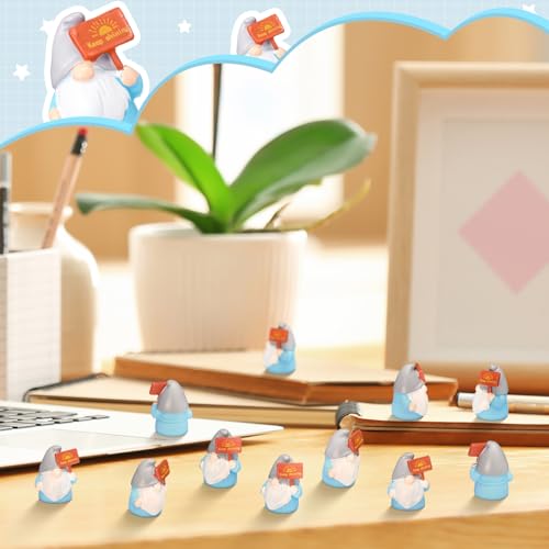 24 Pcs Mini Resin Gnomes Figurines Miniature Tiny Fairy Gnomes Figurines Inspirational Appreciation Gnome Statues with Motivational Word for Office Desk Table Employee Family Supplies(Keep Shining) - color: Classic, style: Keep Shining