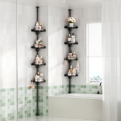 YCIA&DONE 360° Rotating Shower Caddy Tension Pole, 4 Tiers Corner Shower Organizer for Bathroom Shelf Bathtub, Adjustable Standing Shower Rack, Easily Assemble, 34-124 Inch Height, Black - color: Black, size: 4tiers