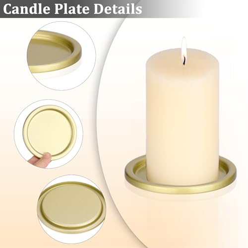 OwnMy 3PCS Iron Candle Holders for Pillar Candles, 3" Metal Candle Plates | Small Round Tealight Holders Gold Iron Pillar Candle Trays, Elegant Candle Stand Bases for Wedding Dining Table Centerpieces - color: Gold-3pcs