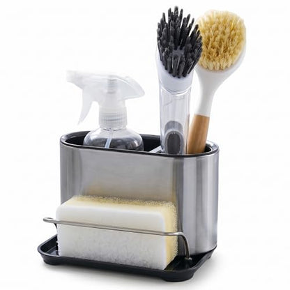 Stainless Steel Sink Caddy Sponge Holder | Kitchen Counter Organizer, Tidy Drains Water Design, Dish Brush Holder