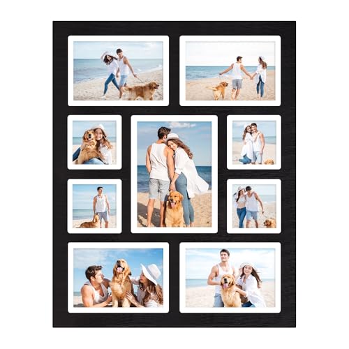 YESKAY Picture Frame Collage for 6x8 and 5x7 and 4x4 Photos - 9 Openings Rustic Black Picture Frame with Real Glass,Family Picture Frames Wall Decor(1 Pack) - color: Rustic Black, size: 6x8&5x7&4x4 - 9 Opening(OD:15.6X19.7in)