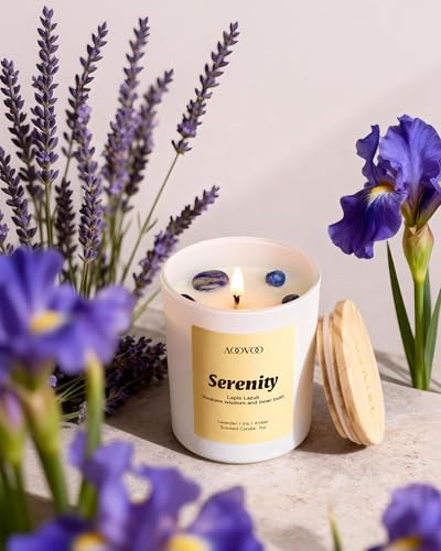 AOOVOO Stress Relief Candles Set for Women - 4 Pack Candle for Home Scented | 28 oz Soy Wax 200h Burn, Aromatherapy Candle with Crystal, Peace/Kyanite Tranquility /Amethyst Calm /Lapis Lazuli Serenity - style: Stress Relief Candles Set