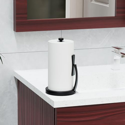 VEHHE Paper Towel Holder Countertop, One-Handed Tear, Stainless Steel, Stand Paper Towel Holder with Spring Activated Arm & Non Slip Weighted Base, for Kitchen Bathroom (Black) - color: Black, size: Eva Pad Base