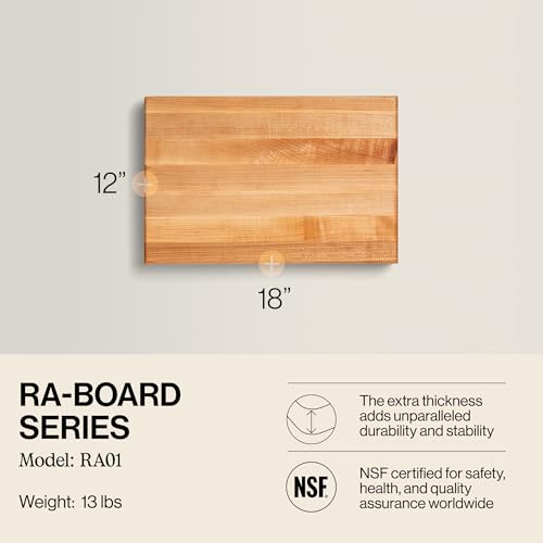 John Boos RA-Board Series Rectangular Wooden Maple Cutting Board 18”x12” – 2.25” Thick, 13-lb Reversible Butcher Block with Edge-Grain & Finger Grips – Made in the USA - color: Maple, size: 18"L x 12"W