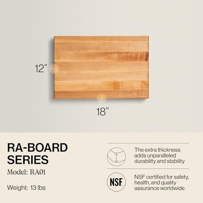 John Boos RA-Board Series Rectangular Wooden Maple Cutting Board 18”x12” – 2.25” Thick, 13-lb Reversible Butcher Block with Edge-Grain & Finger Grips – Made in the USA - color: Maple, size: 18"L x 12"W