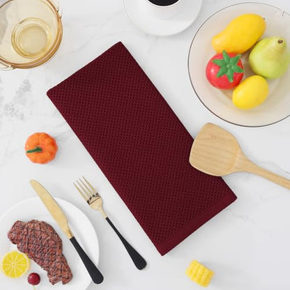 Homaxy 100% Cotton Waffle Weave Kitchen Dish Towels 4-Pack, Burgundy | 13 x 28 Inches, Ultra Soft Absorbent Dish Towels, Quick Drying Cleaning Towels - color: Burgundy, size: 13 X 28 - 4 Pack