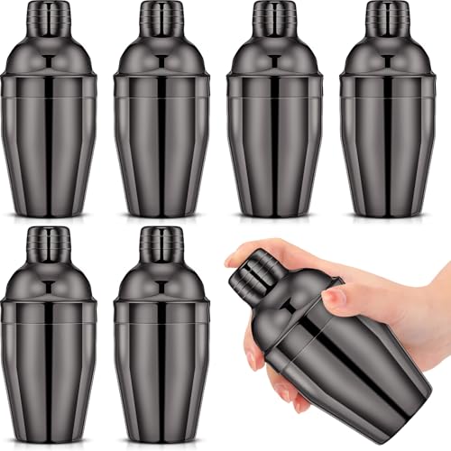 Nitial 6 Pcs Bar Cocktail Shaker Professional Stainless Steel Martini Drink Mixer Built-in Strainer for Bartending No Leaks Shaker for Bar Party Drink Mixer (Black,8 oz) - color: Black, size: 8 oz