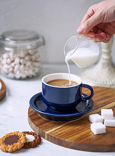 Sweese 4 Ounce Porcelain Stackable Espresso Cups with Saucers and Metal Stand Set of 4, Navy - color: Navy, size: 4 Ounces