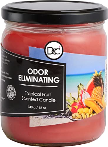 Tropical Fruit Odor Eliminating Highly Fragranced Candle - Eliminates 95% of Pet, Smoke, Food, and Other Smells Quickly - Up to 80 Hour Burn time - 12 Ounce Premium Soy Blend - color: Tropical Fruit
