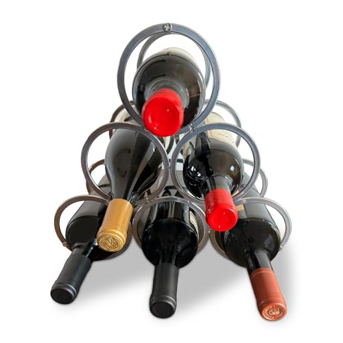 Lily's Home Countertop Wine Rack - Freestanding 6 Bottle Holder for Wine Storage, Perfect for Kitchen Countertop, Cabinet Organizer, or Wine Bar - color: Single - Silver