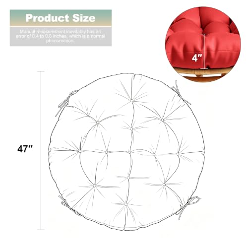 ARTPLAN Round Papasan Chair Cushion Tufted Swing Seat Pad with Ties | 47"x47"x4"tufted round chair cushion, polyester cover&fluffy fiber fill, fixed ties fit papasan, swing&wicker indoor chairs - color: Invisible Green