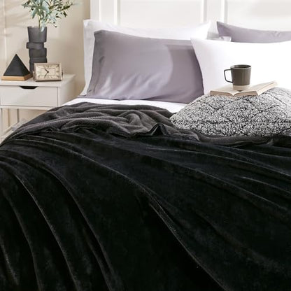 Hansleep Throw Black Fleece Blanket, Soft Flannel Bed Blanket | Fuzzy Cozy Blanket 50x60 Inches, Multi-use for Bed, Sofa, Couch, Travel, Camping, All Season Warm Lightweight Cover - color: Black, size: Throw (50x60 Inches)