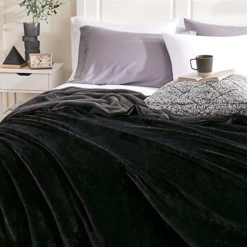 Hansleep Throw XL Black Fleece Blanket, Soft Flannel Bed Blanket | Fuzzy Cozy Blanket 50x70 Inches, Multi-use for Bed, Sofa, Couch, Travel, Camping, All Season Warm Lightweight Cover - color: Black, size: Throw XL (50x70 Inches)