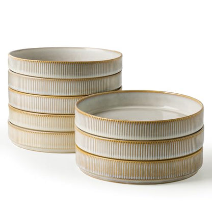 famiware Star 7.5" Pasta Bowls Set of 8, Plate Bowls, Cappuccino White | Double Reactive Glaze, Microwave & Dishwasher Safe, Lead-free and Cadmium-free, Stoneware Scratch Resistant, Kitchen Bowls - color: Cappuccino White, size: 8 pcs