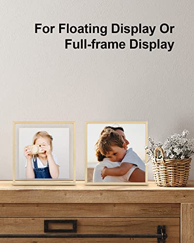 Egofine 8x8 Floating Frames Set of 2, Double Plexiglass Picture Frame, Made of Solid Wood Display Any Size Photo up to 8x8, Wall Mount or Tabletop Standing, Natural Wood - color: Natural Wood, size: 8x8