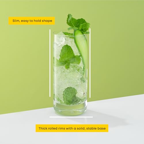JoyJolt Faye 13oz Highball Glasses, 6pc Tall Glass Sets. Lead-Free Crystal Drinking Glasses. Water Glasses, Mojito Glass Cups, Tom Collins Bar Glassware, and Mixed Drink Cocktail Glass Set - style: Tall glasses