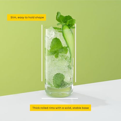 JoyJolt Faye 13oz Highball Glasses, 6pc Tall Glass Sets. Lead-Free Crystal Drinking Glasses. Water Glasses, Mojito Glass Cups, Tom Collins Bar Glassware, and Mixed Drink Cocktail Glass Set - style: Tall glasses