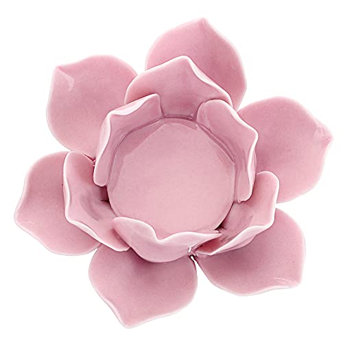 OwnMy 4.5 Inch Ceramic Lotus Flower Tea Light Holder Votive Candle Holder | Pink Lotus Petals Tealight Candle Holder, Ceramic Lotus Flower Candle Stand Candle Lamp for Home Decors Wedding Party - color: Pink