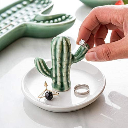 PUDDING CABIN Cactus Gifts for Women Christmas, Cactus Ring Holder Dish, Birthday Gifts for Women Thanksgiving Xmas Valentine's Day, Decorative Cactus Decor, Home Decor - style: Cactus Green