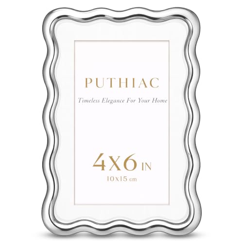 4x6 Wavy Picture Frame, Zinc Alloy Frame, Tempered Glass, Silver | Decorative wave profile with included 3x5 mat, ideal for family photos, portraits, art prints, and modern home décor - color: Silver, size: 4x6