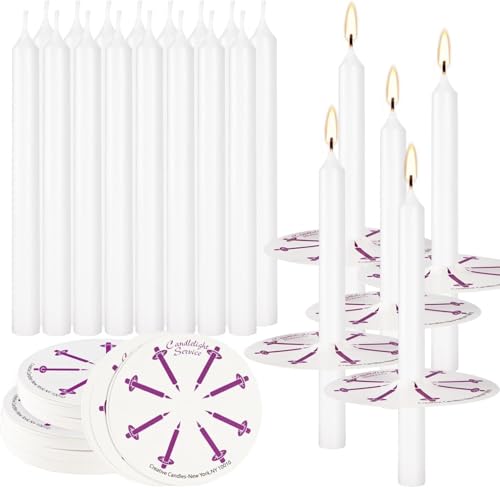 100 pcs Church Candles with Drip Protectors for Devotional Candlelight Vigil Service, Unscented White 5" H X 1/2" D, No Smoke, Shabbat, Praye - color: 100 White