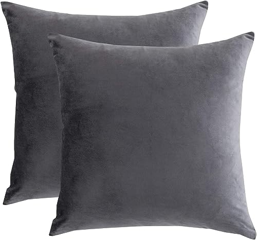RainRoad Gray Throw Pillows Covers Set of 2 Velvet 20x20 Inch | Soft Velvet Decorative Pillow Covers for Couch Bed - color: Gray-velvet, size: 20" x 20" (Pack of 2)