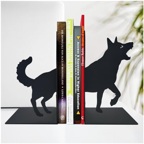 ENCIMART Dog Book Ends Decorative for Shelves, Black Metal Bookend Supports for Heavy Books, Book Stoppers for Home Office Desktop Organizer for Men and Book Lovers Gift - color: Black Dog