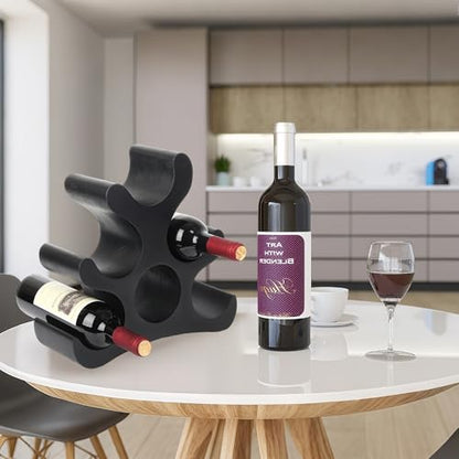 Countertop Wine Rack - 6 Bottle Wooden Wine Rack - Freestanding Wine Bottle Holder Stand - Wine Storage Rack for Cabinet Pantry Bar Kitchen - color: Black