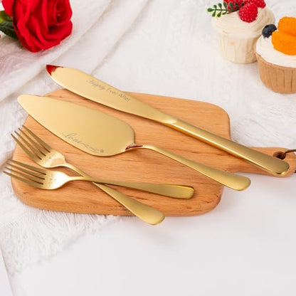 Wedding Cake Cutting Set, Champagne Flutes and Cake Knife | Cake Cutting Set for Wedding, Wedding Registry Must Haves, Bride And Groom Champagne Glasses for Wedding Gifts - color: MR & MRS Gold